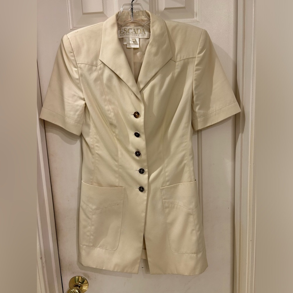 Escada Jacket, Short Sleeve, Button Front, Front Patch Pockets, Cream, Sz 6 / 36 - Picture 8 of 15